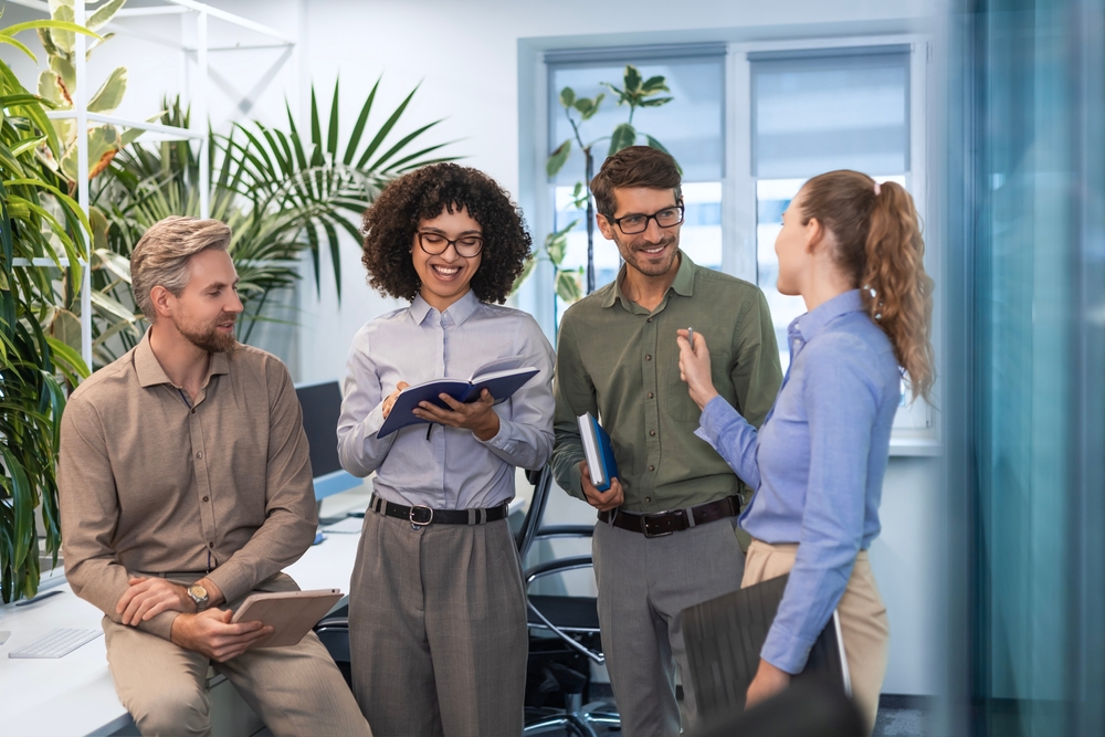 Group,Of,Young,Modern,People,In,Formalwear,Using,Modern,Technologies